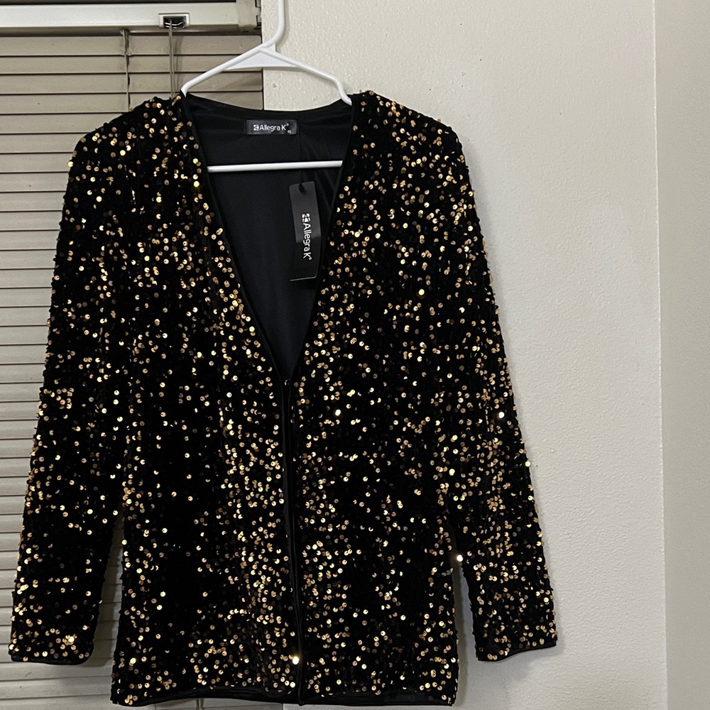 Allegra K Black and Gold Sequin Blazer super stretch